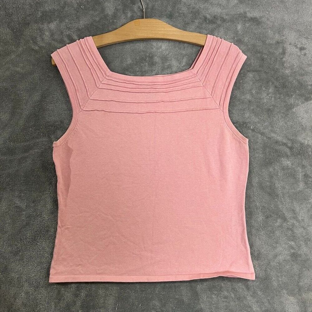 Vintage Pink Silk Cotton Blend Square Neck Knit Top Sleeveless Coquette Sz L